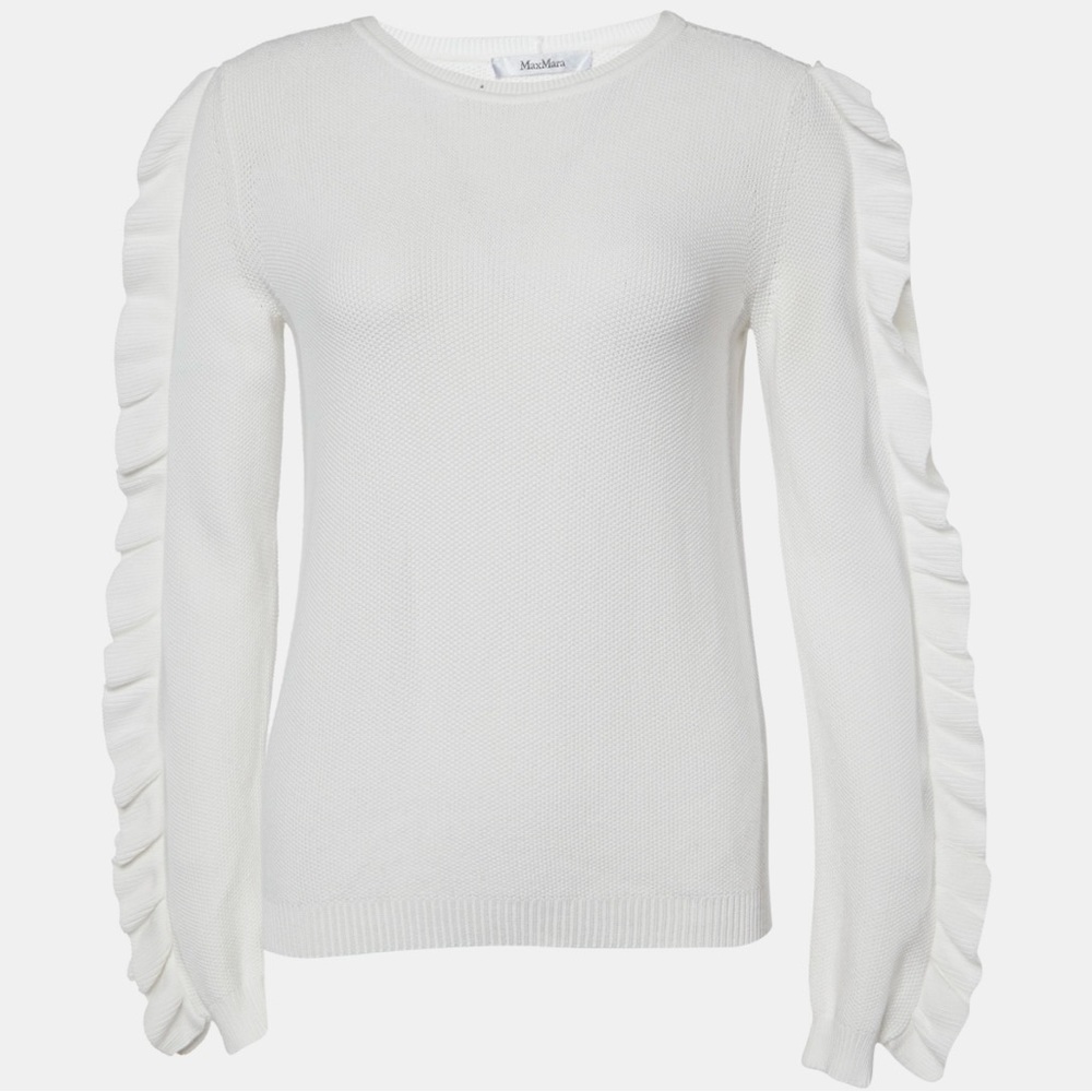 Max Mara Nido Ruffled Sleeve Sweater in White-Size Medium